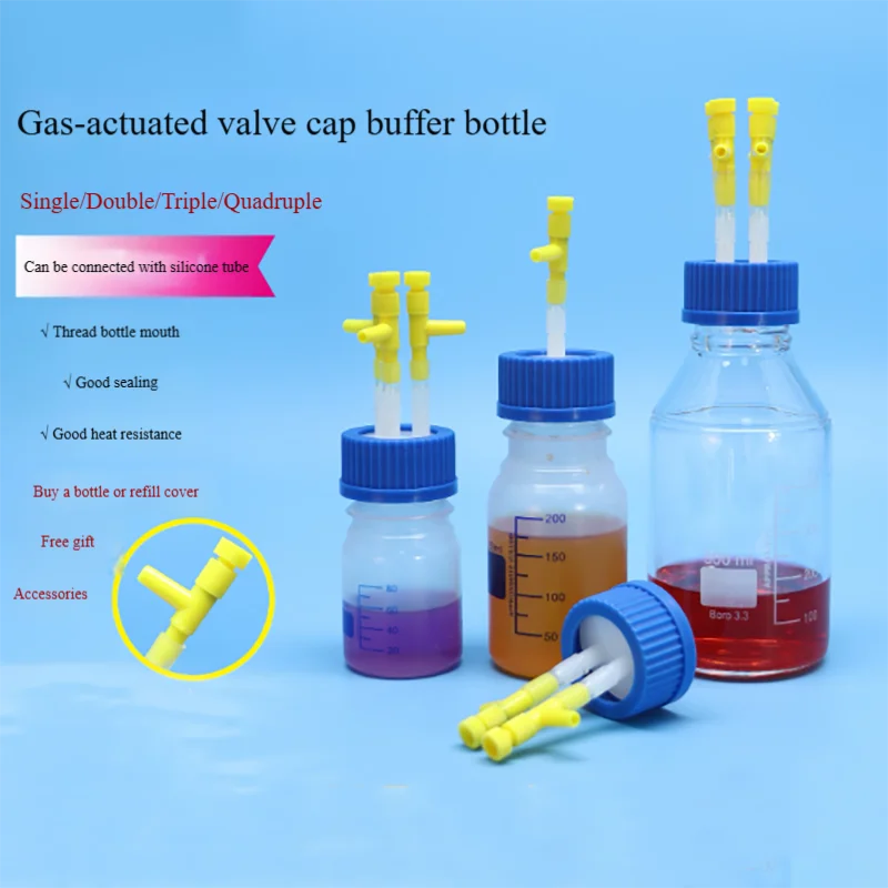 

1PC High temperature resistant glass bottle with air valve nut buffer bottleGL45 threaded port can be connected to silicone tube