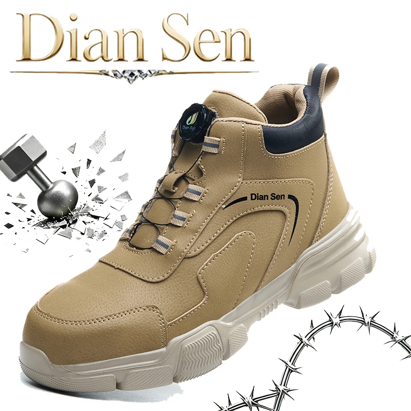 Men's Steel Toe Rotary Button Safety Work Sneakers Anti‑Smash Puncture‑Proof Slip‑Resistant Indestructible Working Footwear41-45