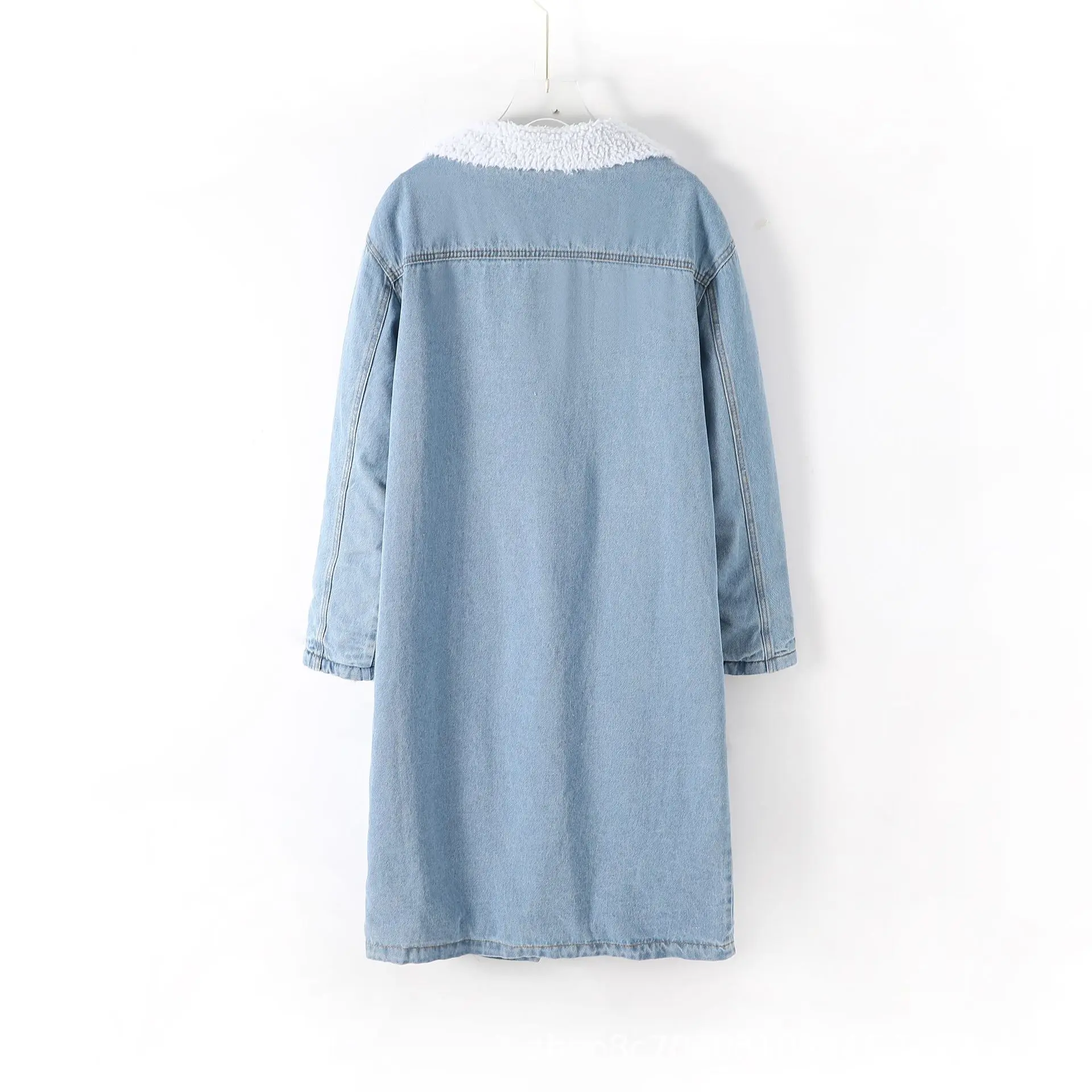 Denim Cotton Jacket Medium Length Turn-down Collar Jean Jacket Europe Style Loose Padded Clothes Women Autumn Winter Thickened