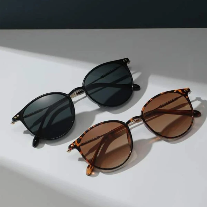 2PCS Women Men Small Round Sunglasses Luxury Brand Designer Popular Sun Glasses Metal Leopard Head Shade Eyewear ﻿ view 3