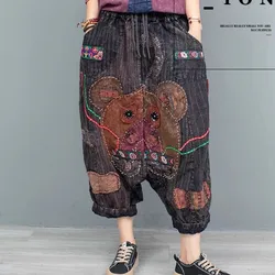 2024 Autumn Hand Embroidered Patchwork Pant Women Large Crotch Pants LX2092