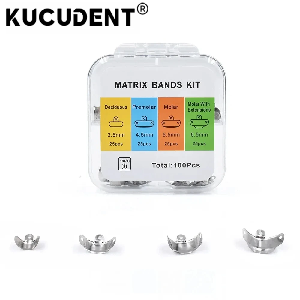 KUCUDENT 100 Pcs Dental Sectional Matrix Bands Contoured Metal Matrices System with Holes for Orthodontic Dentistry Materials view 4