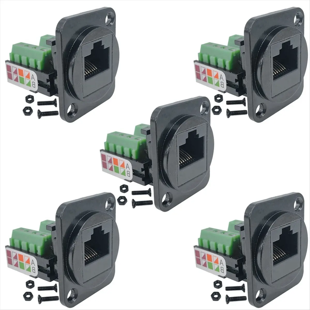 A40I 5PCS RJ45 Female Panel Mount Terminal Adapter, D-Type RJ45 8P8C Female to 8pin Terminal