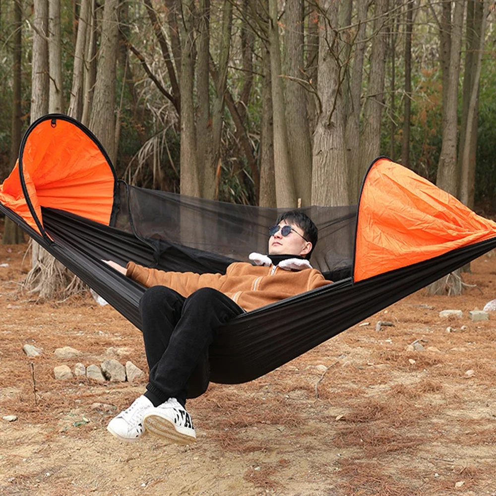 Hiking Camping Hammock with Mosquito Net - Lightweight and Portable Nylon Swing Bed for Outdoor Travel Hanging Hammocks Folding