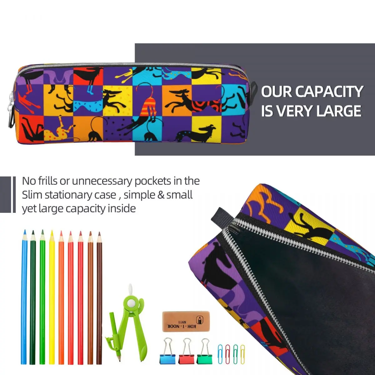 Imagem -06 - Greyhound Dog Pencil Case para Estudantes Pen Box Grande Capacidade Bolsa Pop Art Cães de Animais Papelaria Escolar Presentes para Crianças