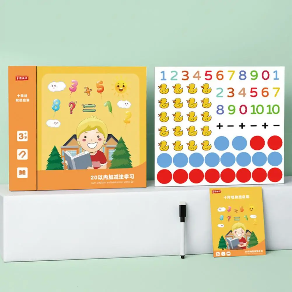 Magnetic Math Workbook for Kids, livro magnético educacional, Puzzle Board Set, adição subtração para meninos