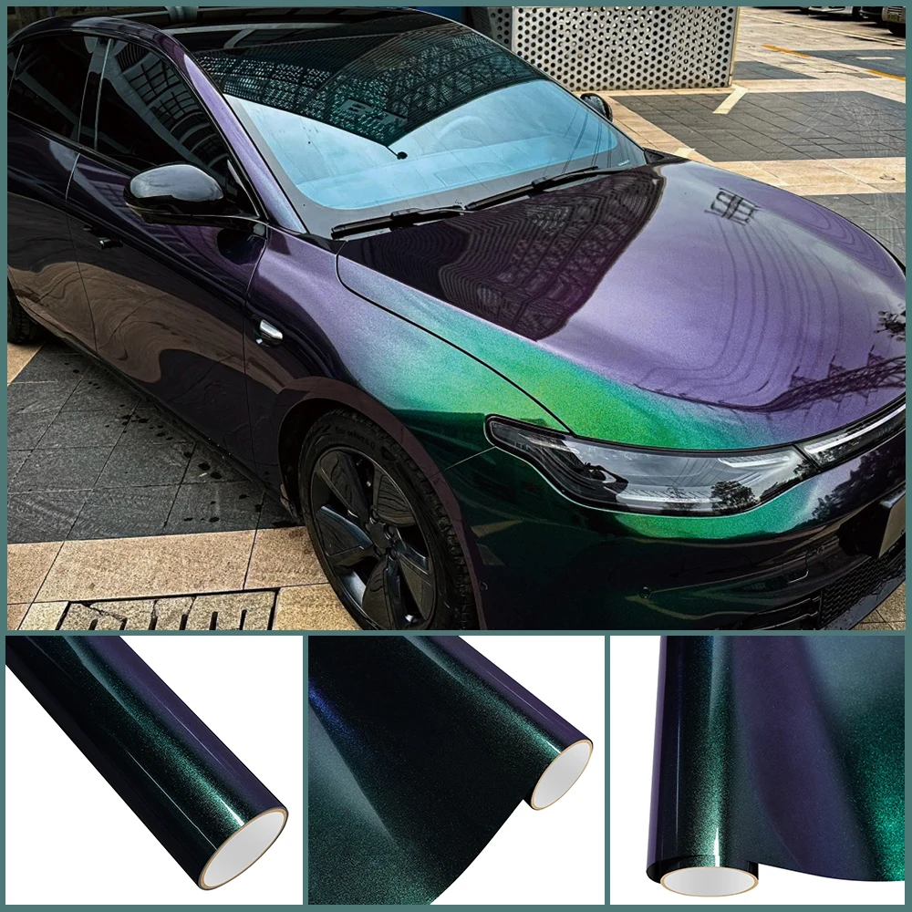 

Glossy PET Diamond Purple&Green Car Wrap Vinyl Film PVC Car Engine Hood Decal Self Adhesive Motorcycle Auto Body Decoration Film