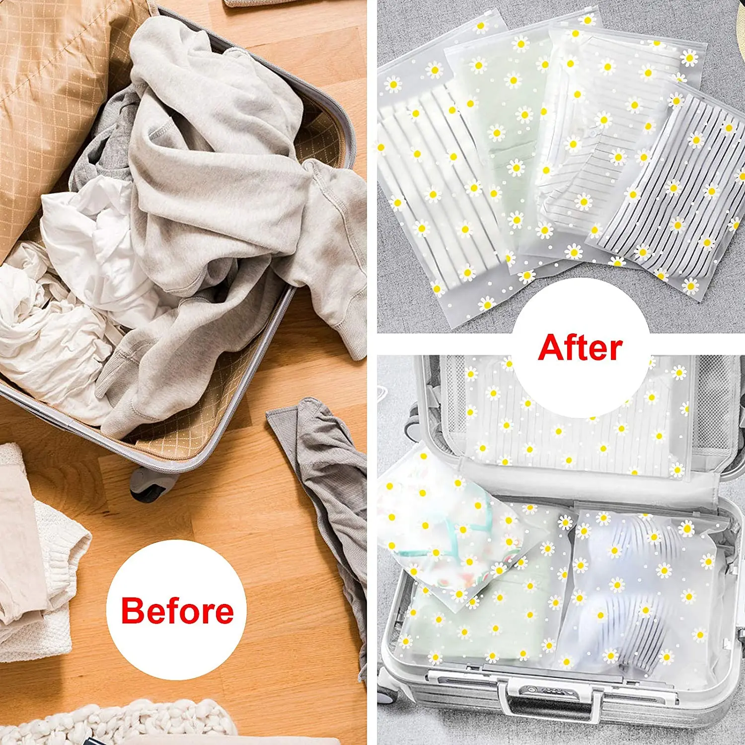 5PCS Creative Portable Outing Travel Storage Bag Daisy Frosted Bag Packaging Bag Clothing Sorting Bag Travel Organizer For Shoes