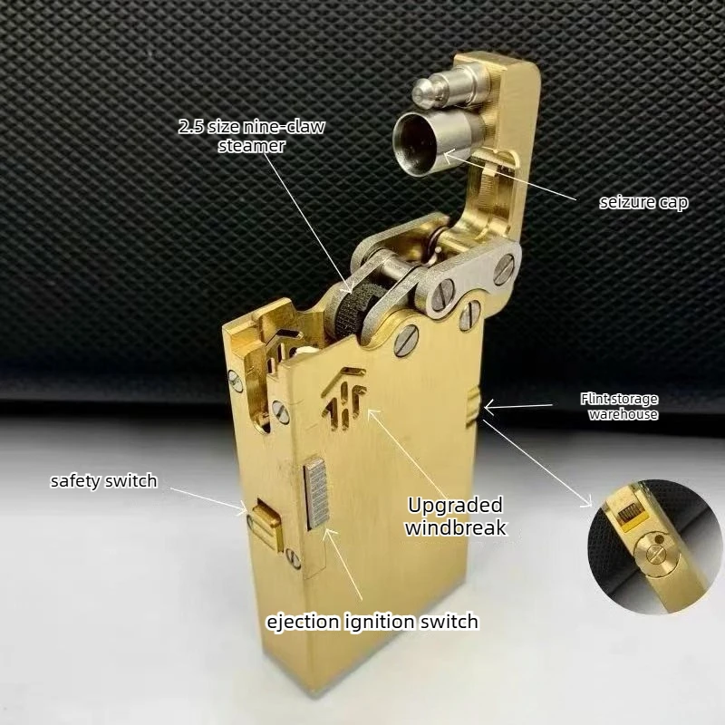 Handmade brass 8th generation automatic ignition mechanical armored dragon tongue lighter one-click ejection fuel lighter