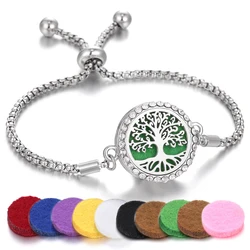 Perfume Essential Oil Diffuser Bracelet Adjustable Chain Open Locket Aromatherapy Bracelet Tree of Life Aroma Diffuser Bracelet
