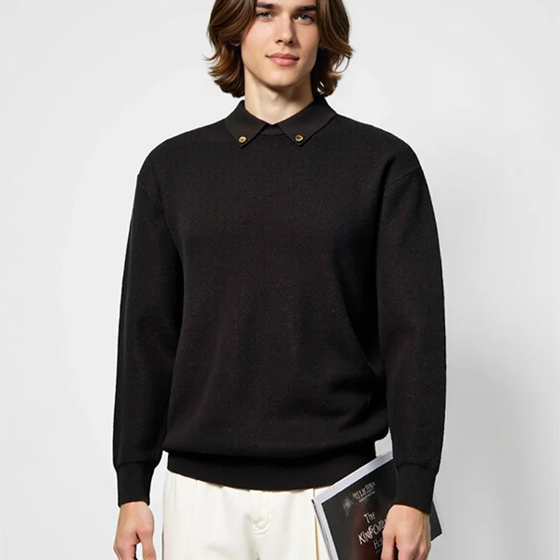Nueva moda, suéter con cuello tipo Polo para hombre, Otoño Invierno 2021, jersey cálido a la moda, ropa de punto de manga larga, jersey de punto grueso