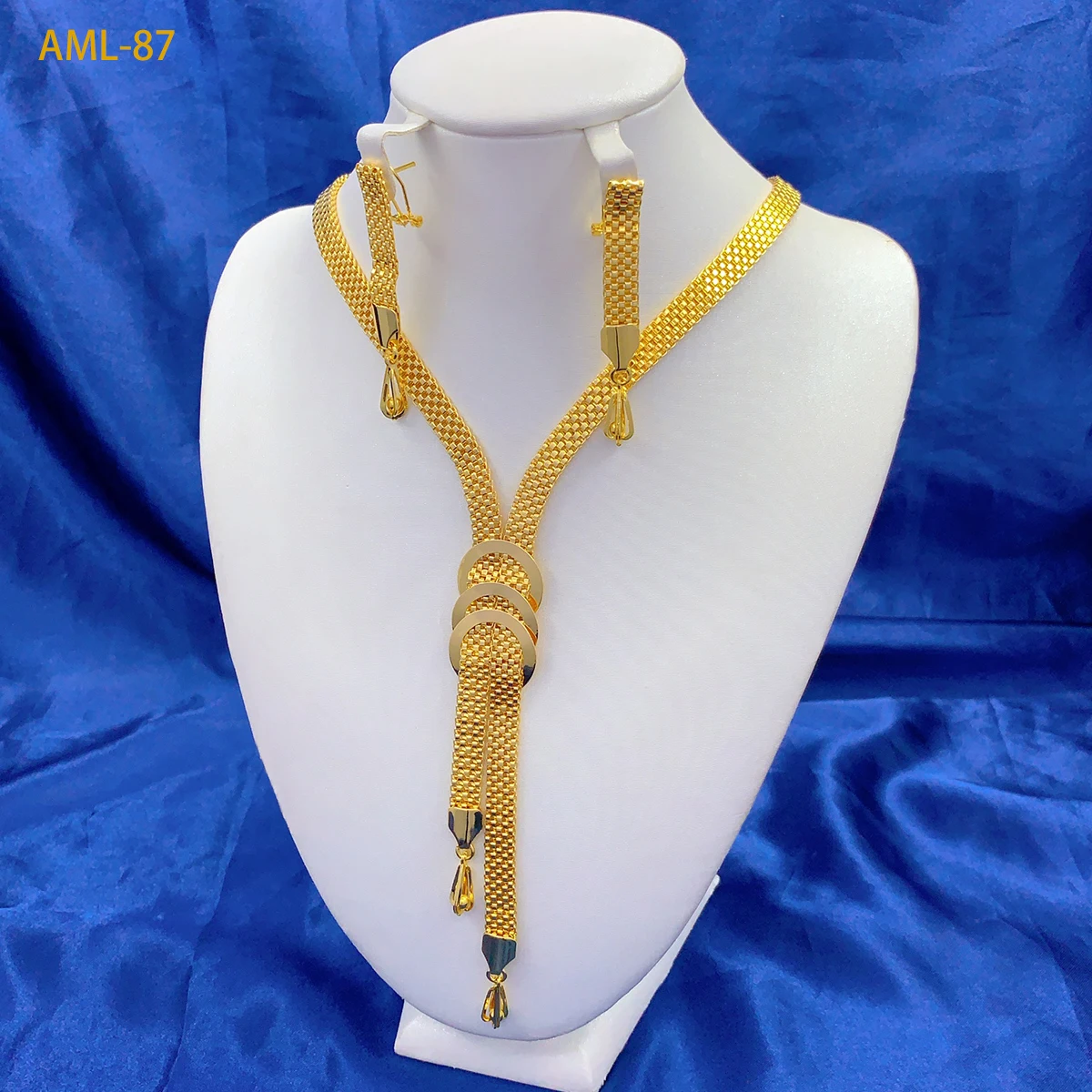 Dubai Droplet Necklace Earrings Jewelry Set For Women 24K Gold Plated Nigeria Indian African Bridal Wedding Party Gift Jewellery