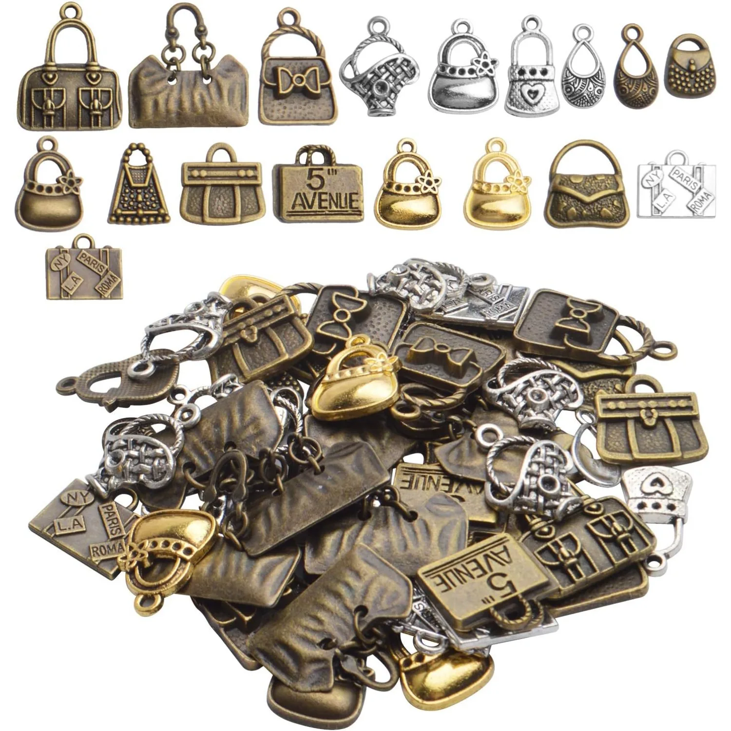 

100g(About 30-60pcs) Antique Handbag Women Bag Pendants Creative Purse Charms Pendant Bracelet Necklace Earring Jewelry Making