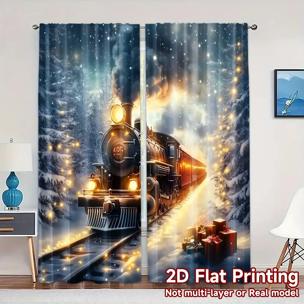 2pcs,Curtains Christmas train festive gifts Popular Popular Curtain Durable Polyester Curtains Decorations Use for Bedroom &