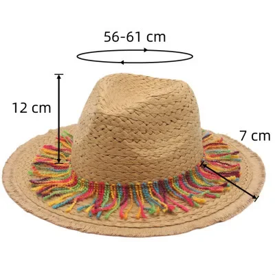 Women Men Colorful Tassels Accessories Straw Hat Panama Summer Sun Hats Cap Beach Casual Hat Travel Hawaii Dance Show Big Brim