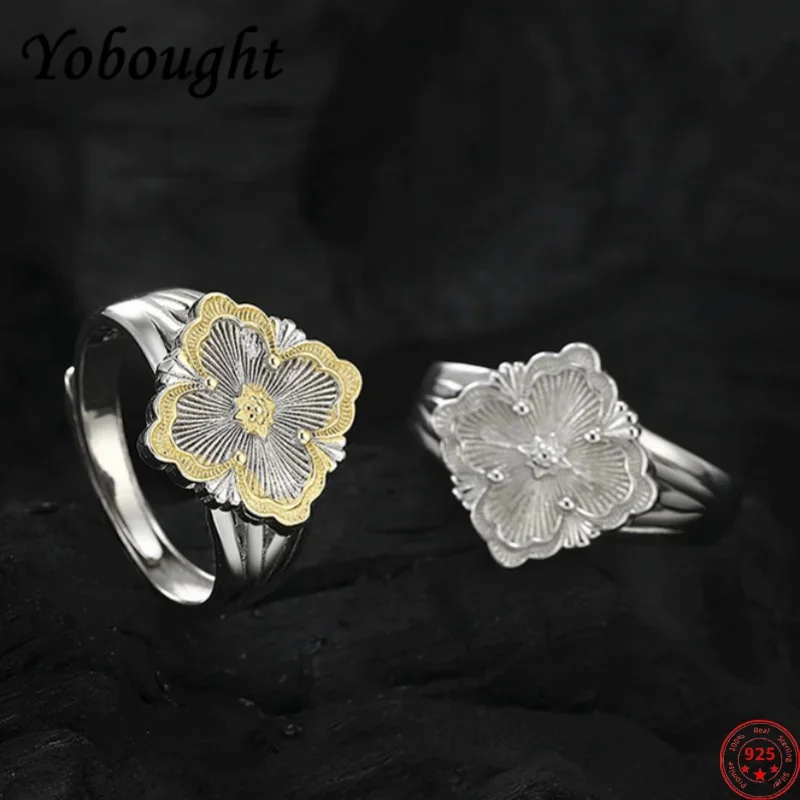 

S925 Sterling Silver Rings For Women New Fashion Contrast Colored Electroplated Platinum Gold Flowers Punk Jewelry Free Shipping