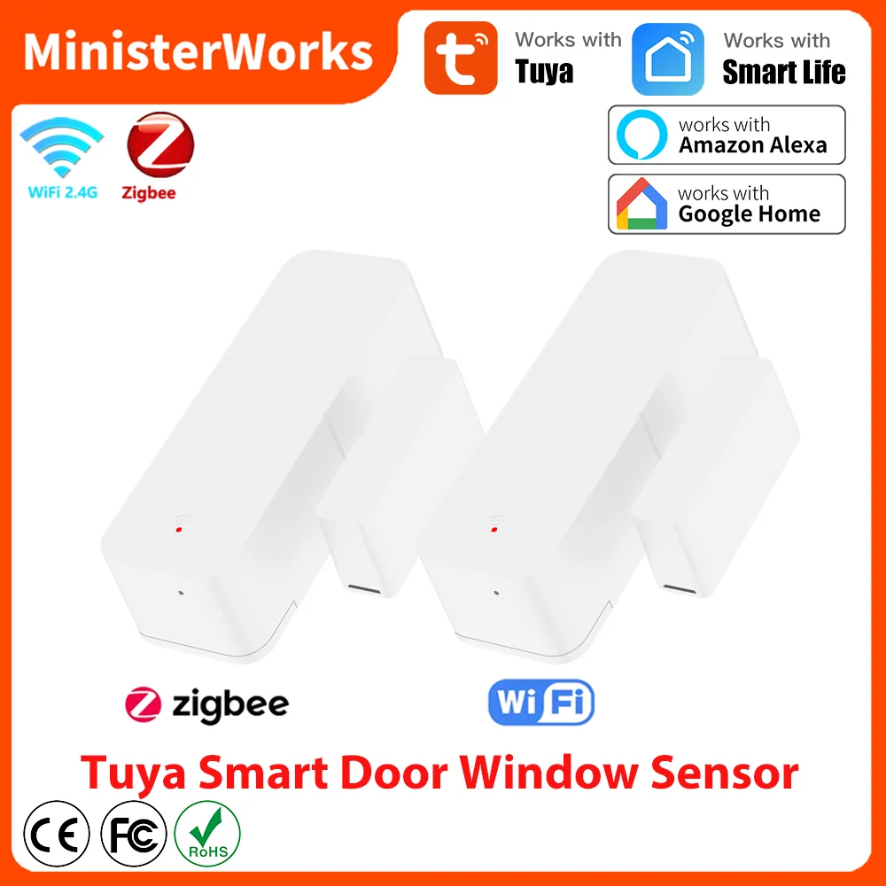

Tuya Zigbee WiFi Smart Door Sensor Window Door Open Closed Detectors Smart Home Security Alarm System Voice Control Via Alexa