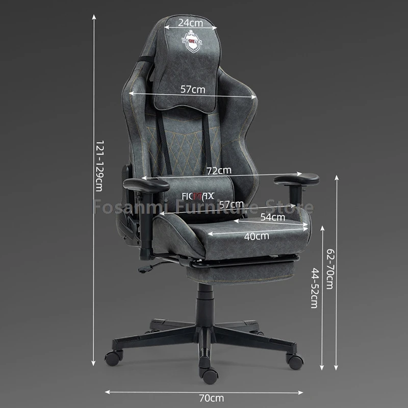 หนังย้อนยุคนอนเก้าอี้เล่นเกมที่มีที่วางเท้ากว้างพนักพิงศีรษะโฮมออฟฟิศเก้าอี้ตามหลักสรีรศาสตร์สบายปรับโต๊ะหมุนเก้าอี้