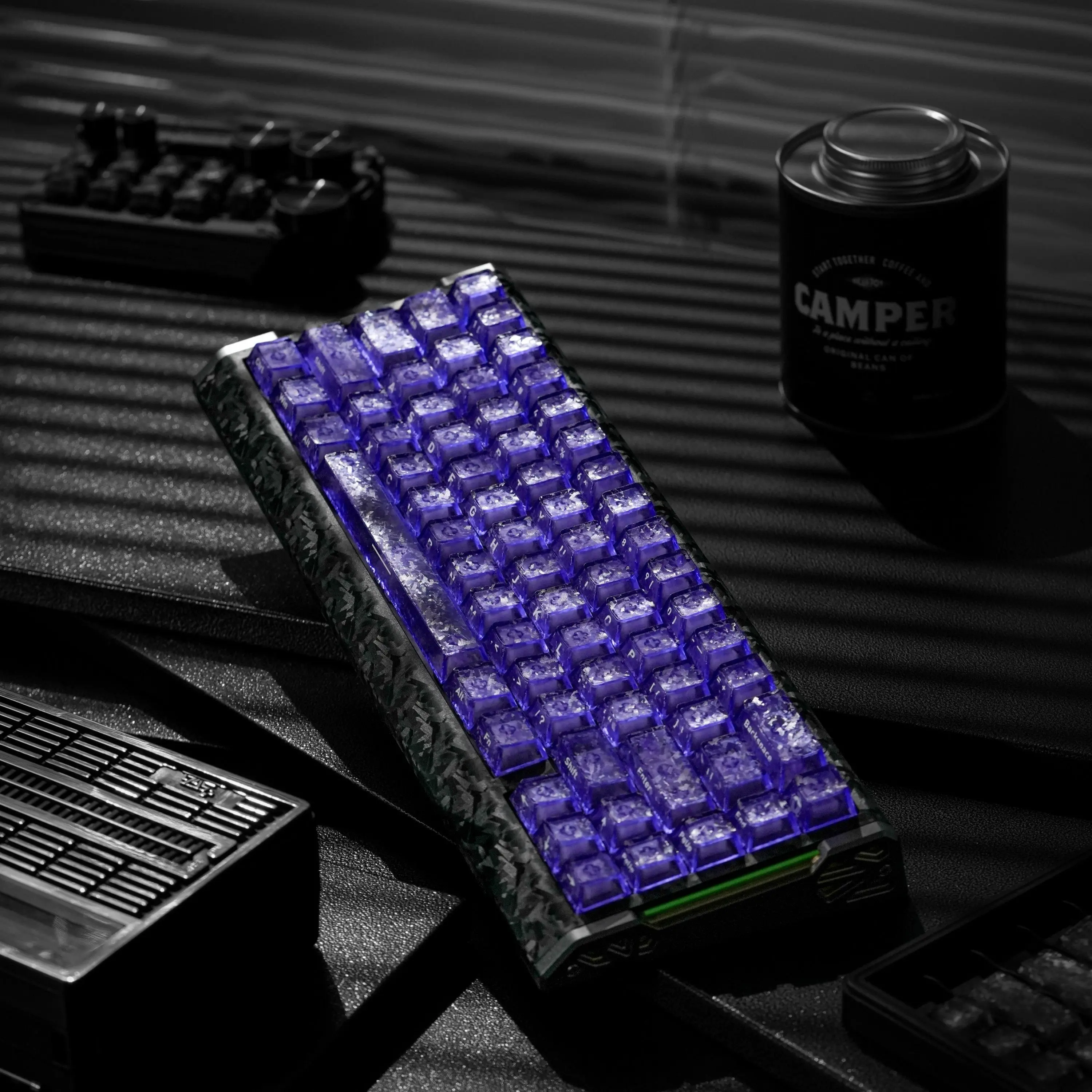 MAIMOOO Keycap Carbon Fiber Texture Red Transparent Forged Carbon Texture PC Fog Transparent CHERRY Transparent Keycap