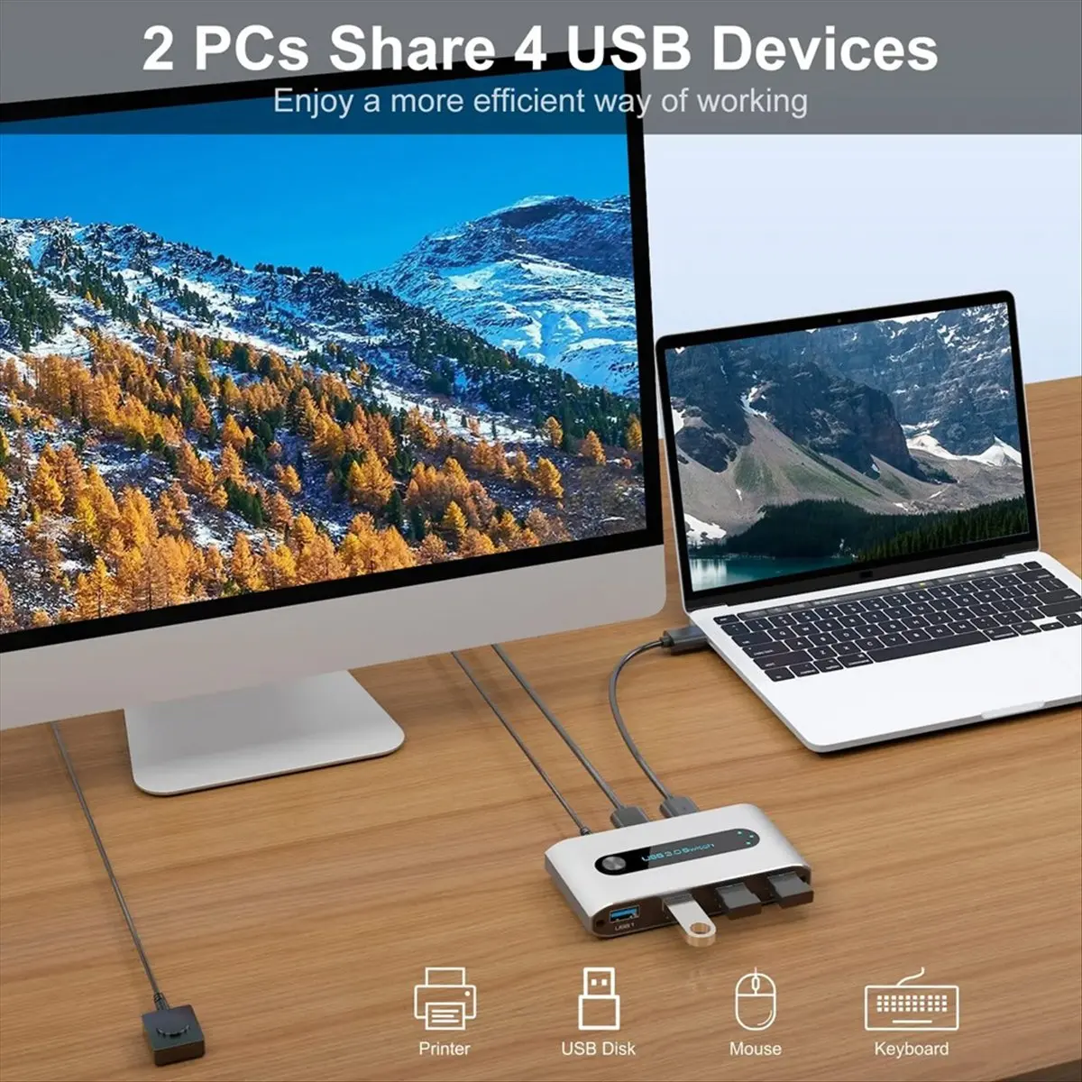 

USB-переключатель AABFK Совместное использование принтера USB3.0 с двумя входами и четырьмя выходами 2 компьютера Поделиться 4 USB-устройства