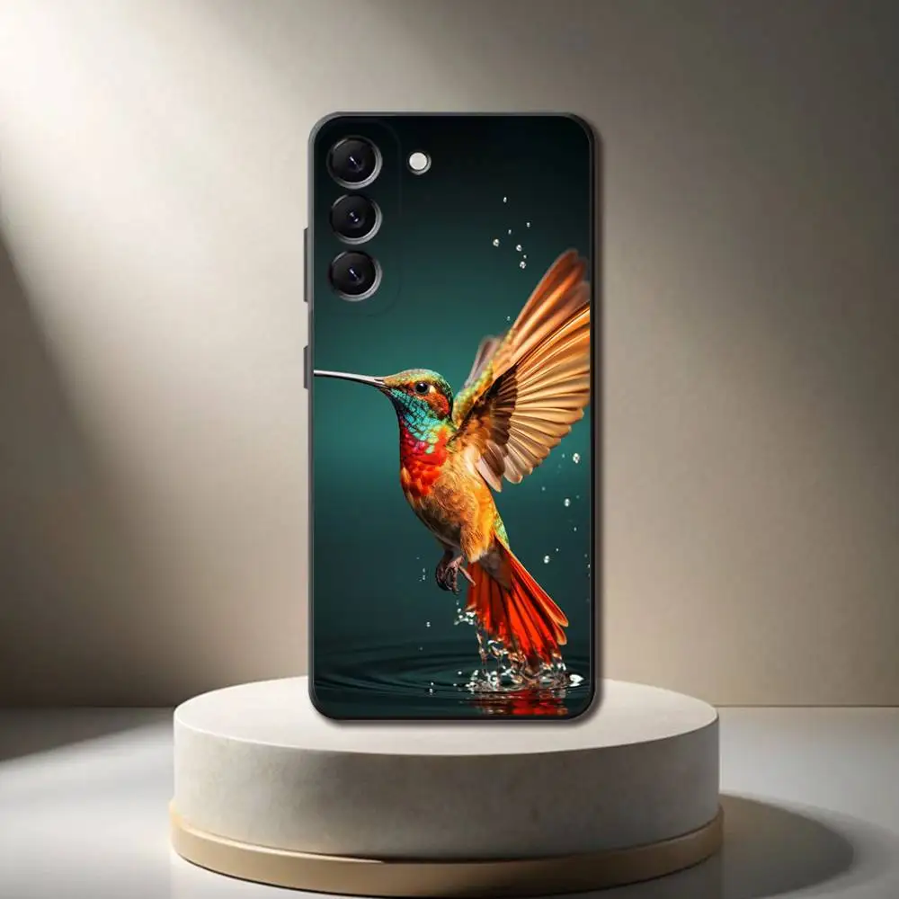 Funda de teléfono Hummingbird Art para Samsung Galaxy A 73,72,51,53,52,71,22,5G,Note,J7,8,9 funda negra suave