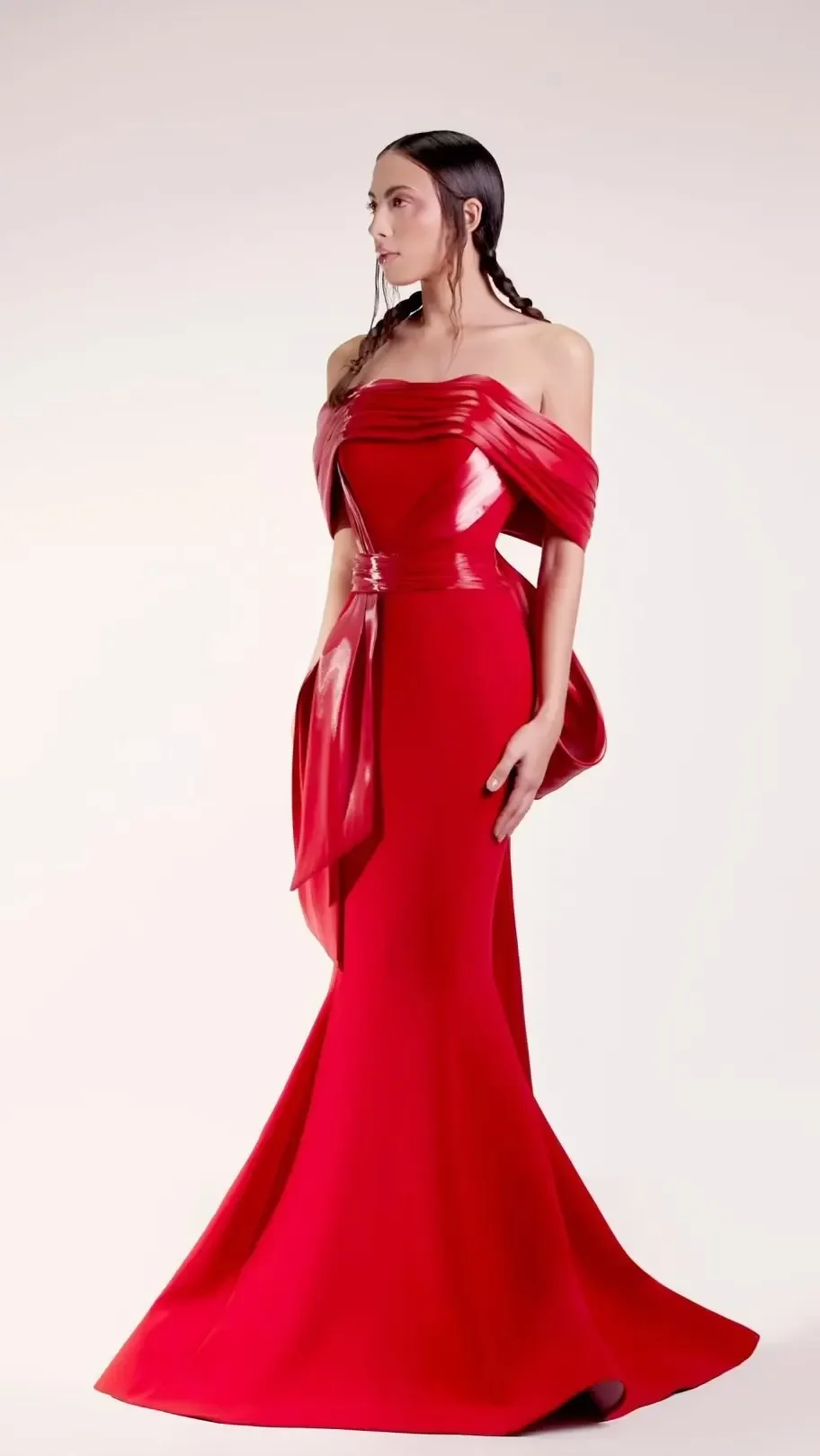 Customized Evening Dress Dearin Off-the-shoulder Trumpet Floor Length Skirts Bows Open Back Draped Bespoke Occasion Dresses Prom