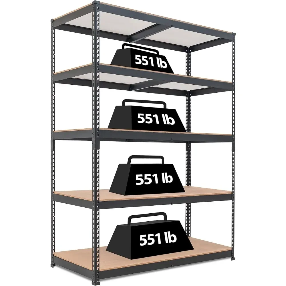 5 Tier Laminated Boltless Heavy Duty Garage Storage Adjustable Wide Size Metal Shelving Unit Utility Rack Shelves