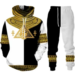 Men Hoodie Sets 3D Print Ancient Horus Egyptian God Eye of Egypt Pharaoh  Casual Loose Men's Hoodie+Pants Streetwear Jogging Set