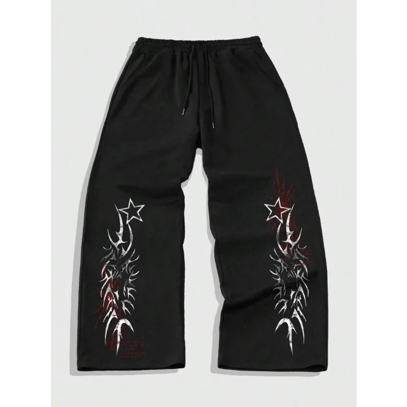 

Повседневные брюки из чистого хлопка для мужчин, подходящие для любого сезона: спортивные брюки прямого кроя с принтом звезд и завязками на талии.