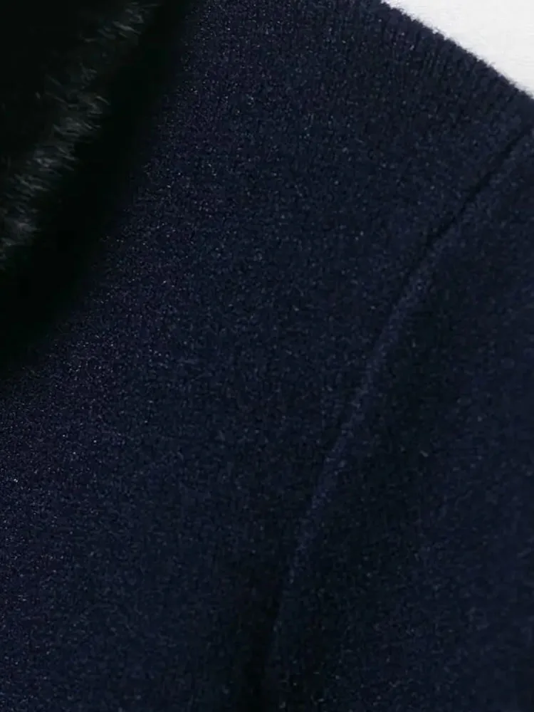 

HH осенние новые модные женские вязаные топы темно-синие с отложным воротником и длинными рукавами, украшение на поясе и пуговицах, женские шикарные кардиганы