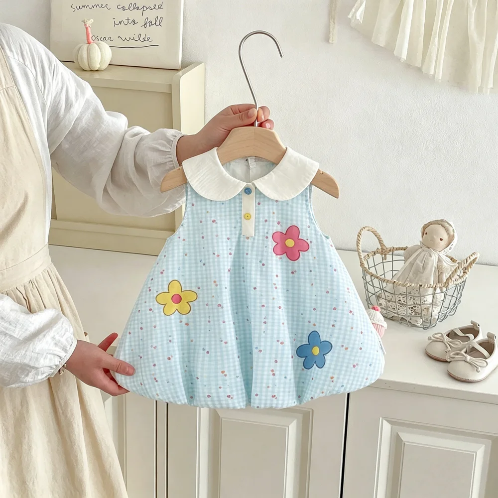 vestido-de-verao-para-meninas-estampa-xadrez-sem-mangas-vestido-bonito-de-praia-com-flores-para-criancas-roupas-para-bebe-menina-﻿