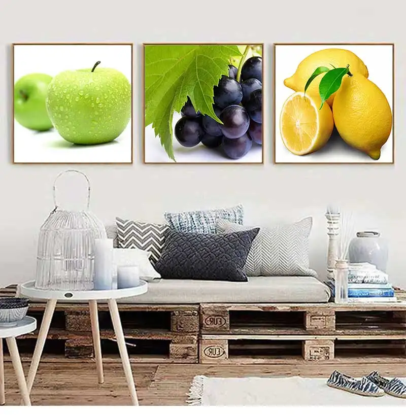Grape Apple Lemon Picture Posters and Print Kitchen Decoration Abstract Fresh Fruit Wall Art Canvas Painting Living Room