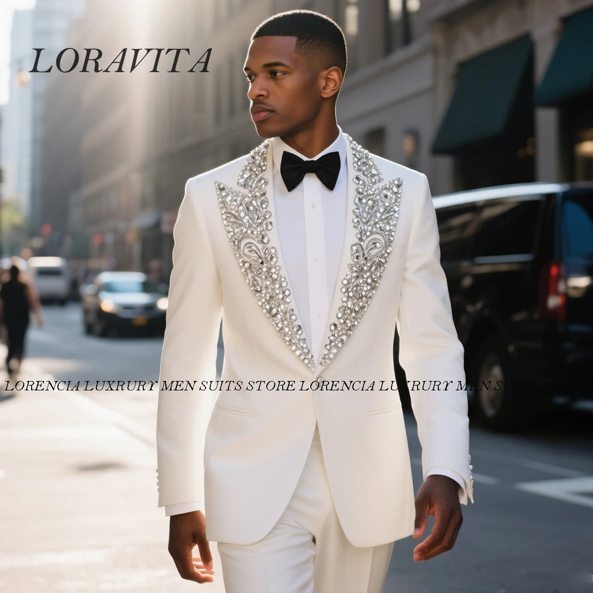 

Customized Formal High End Diamond Crystals Men Suit 2 Pieces Sets Groom Male Blazers Slim Fit Wedding Tuxedos Ropa hombre