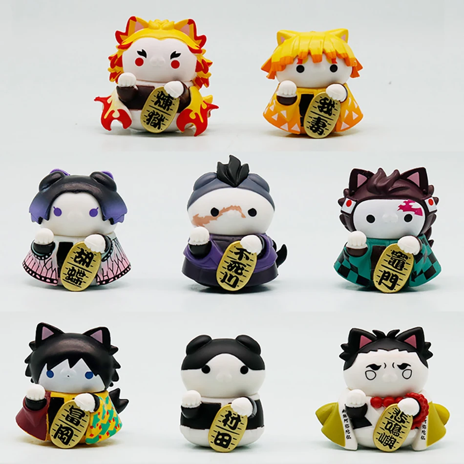 Demon Slayer Lucky Cat Anime Figure Blind Box Rengoku Tanjiro Inosuke Kawaii Cute Model Toy Desktop Car Ornaments Birthday Gift view 6