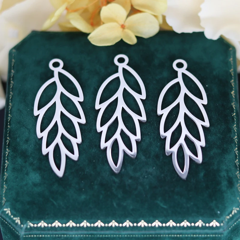 3pcs Ear of Wheat Art Line Leaf Charms Fit Vinateg Tassels Earrings Necklace Jewelry Making Stainless Steel Pendant diy Material