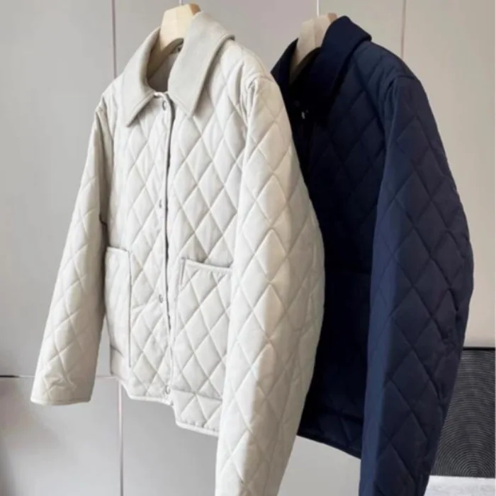 

Lightweight Cotton Woolen Coat with Quilted Pattern Casual Turn-down Collar Women's Autumn Winter Jaet Comfortable Straight...