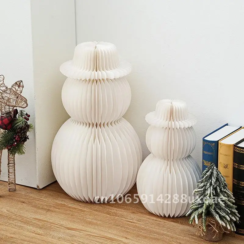 

White Paper Honeycomb Christmas Snowman Decorations Folding Snowman Winter Home Dining Table Center Decorative Ornaments