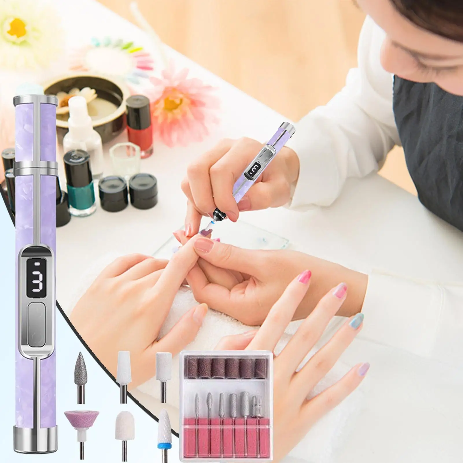 Broca de unhas com 3 velocidades, arquivo de polimento de unhas, portátil, recarregável, removedor de calos de pés para mulheres, meninas, homens, unhas grossas