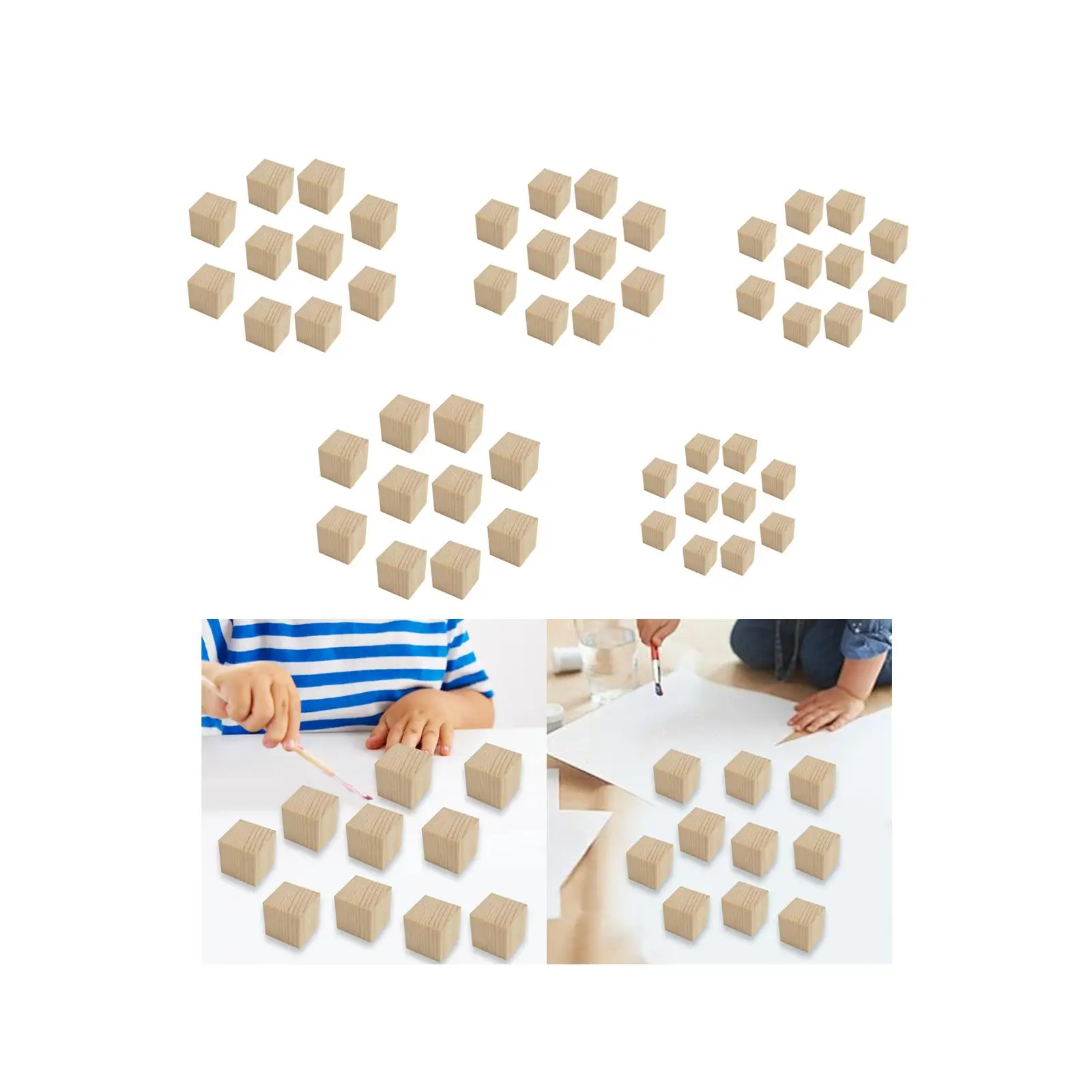 Unfinished Wooden Blocks Kids Learning Woodcraft Counting Blocks Teaching Aids Playing Wood Building Blocks for DIY Projects