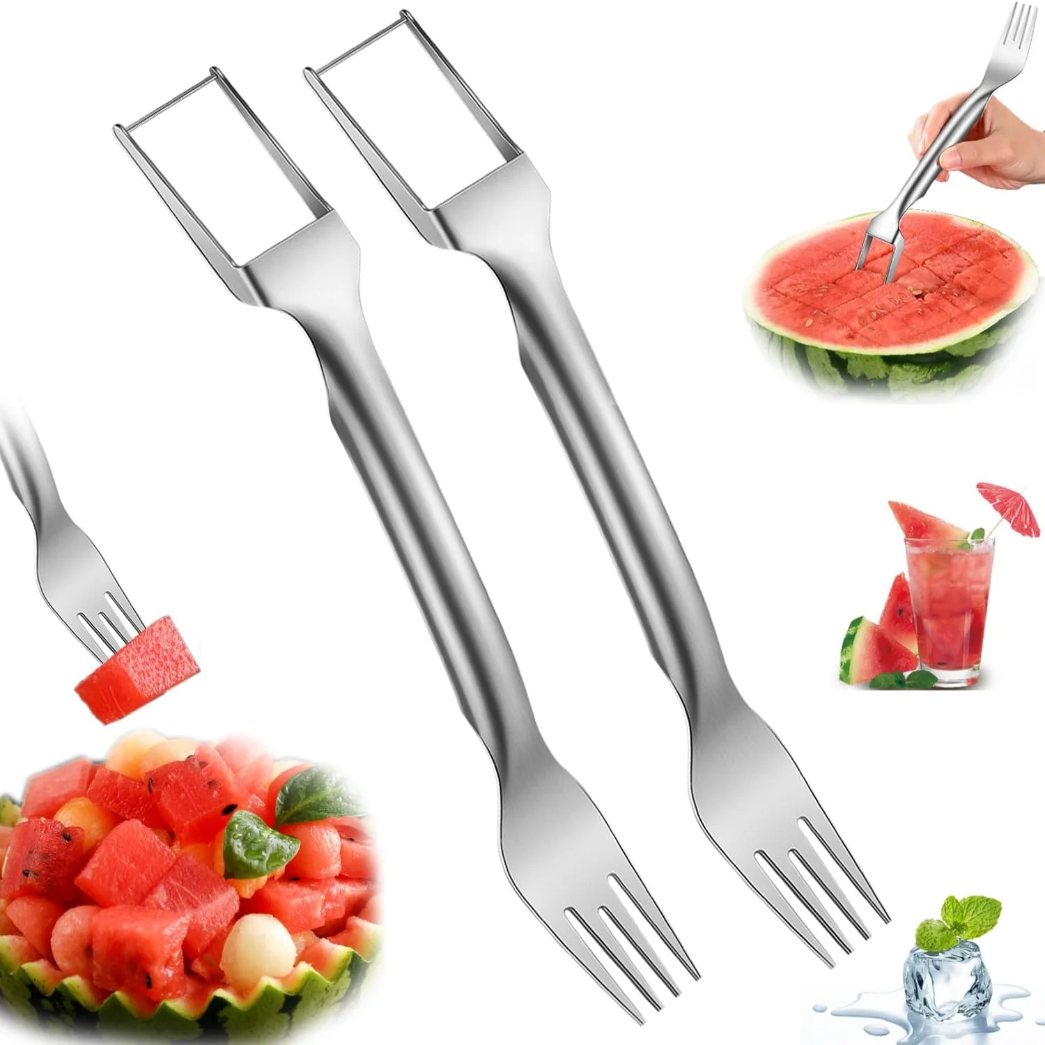 

2024 Upgraded 2-in-1 Stainless Steel Fruit , Watermelon Fork Slicer , Dual Head Fruit Forks Slicer , Summer Watermelon Cutting T