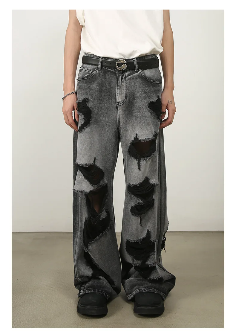 

Nirben Denim | Ripped Wide-leg Jeans Men's 2023 New Straight Loose High Street Vibe Floor Pants Men Clothing Y2k Baggy Jeans
