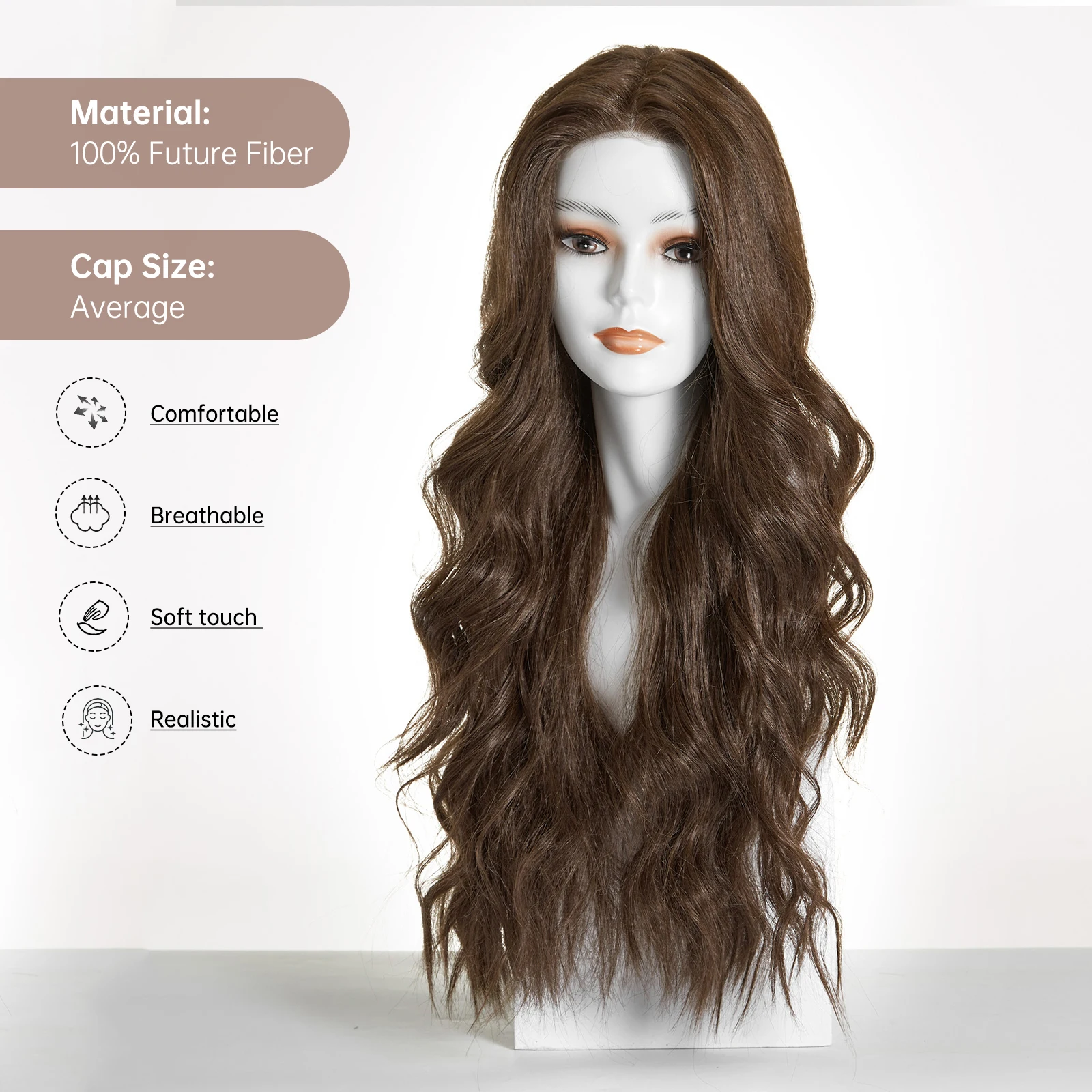 Long Brown Lace Front Synthetic Wigs Natural Wavy Monofilament Wig for Women Heat Resistant Daily Cosplay Soft Hair Futura Fiber