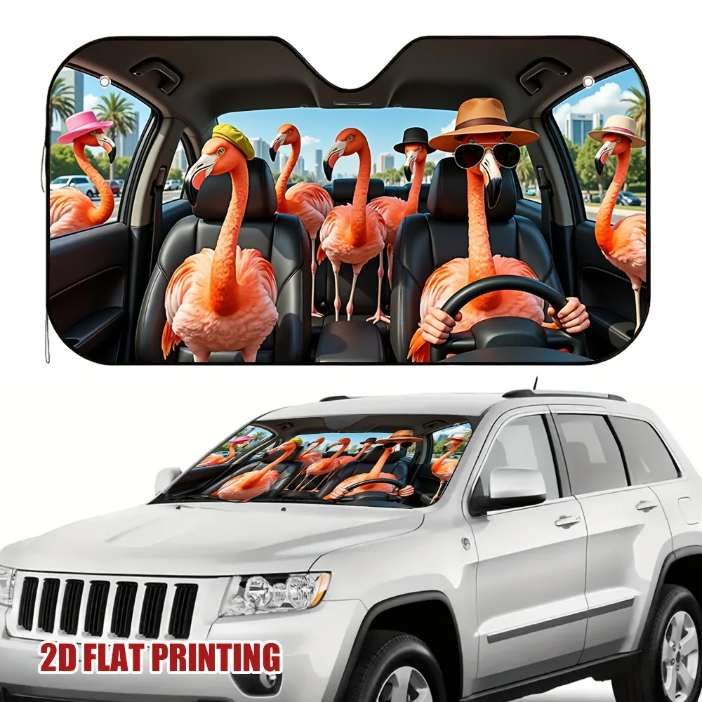 1pc Flamingo Joyride Car Sun Visor With 2D Flat Printing Design - Stylish Fashion Glasses & Hats Flamingos Fit Sunshade For Summ