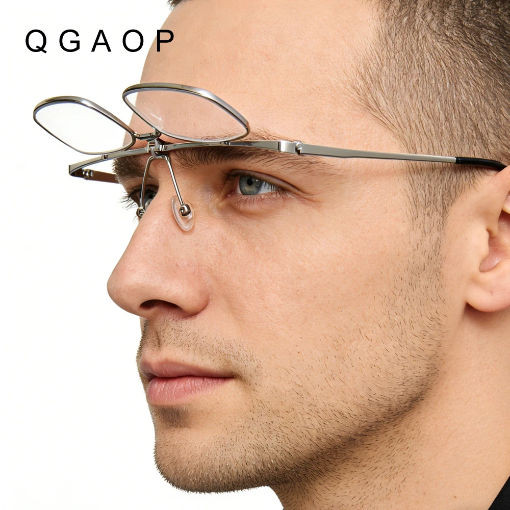 

Классические складные металлические мультифокальные очки QGAOP для чтения с прозрачными линзами для ближнего и дальнего зрения, от +1.0 до +3.5