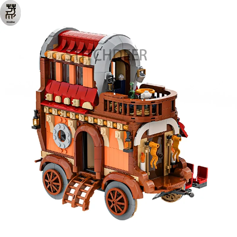 1079 pz MOC Caravan Theatre Mobile House assemblare modello carrozza Stage Building Blocks Puzzle giocattolo fai da te mattoni regali di festa