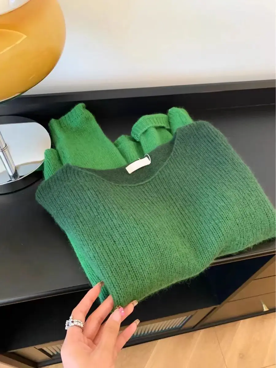 

Soft adient een Sweater Women's Autumn Winter Thiened Knitted Sweet Sle Loose Fit round Ne Long Sve Sweater