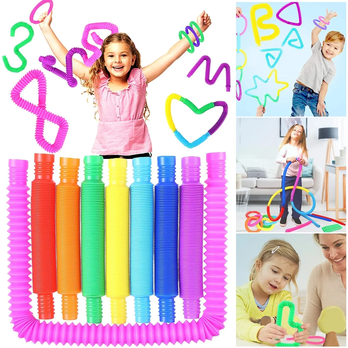 1-4 Pack Pop Tubes Colorful Telescopic Fidget Toys Sensory Toy for Stress Anxiety Relief for Children Adults Learning Toys Gifts