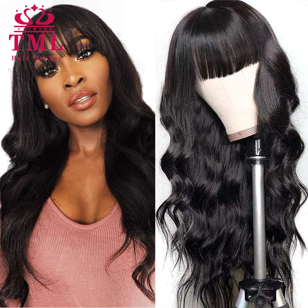 Body Wave Human Hair Wigs With Bangs 100% Long Body Wave Brazilian Wig Fringe Cheap Brazilian Wigs On Clearance Machine Made