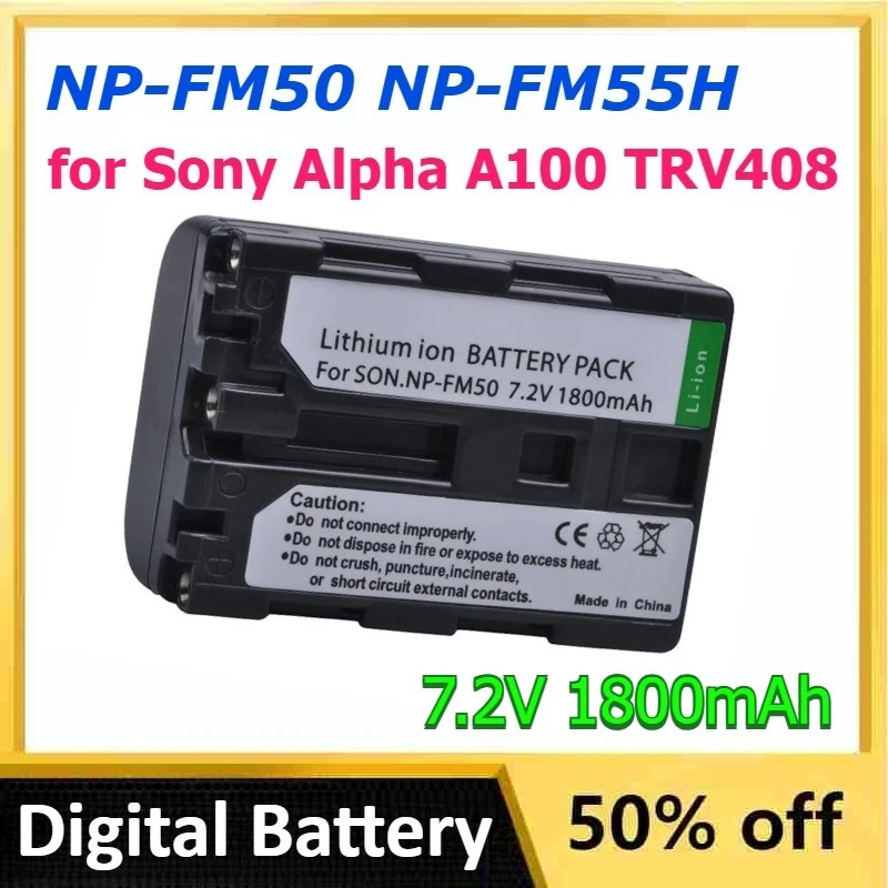 

7.2V 1800mAh NP-FM50 NP-FM55H Digital Battery for Sony Alpha A100 DSLR-A100 A100K TRV408 DCR-PC105 QM71D FM30 FM50 FM70 FM90