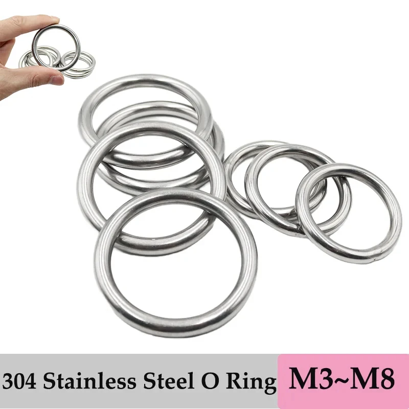 304 Stainless Steel Seamless Circular O Ring Smooth Solid Metal O-Ring for DIY Rigging Marine Boat Hammock